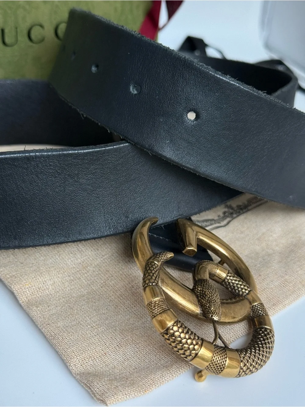 Authentic Gucci Kingsnake GG Buckle Leather Belt | Box, Dust Bag Included